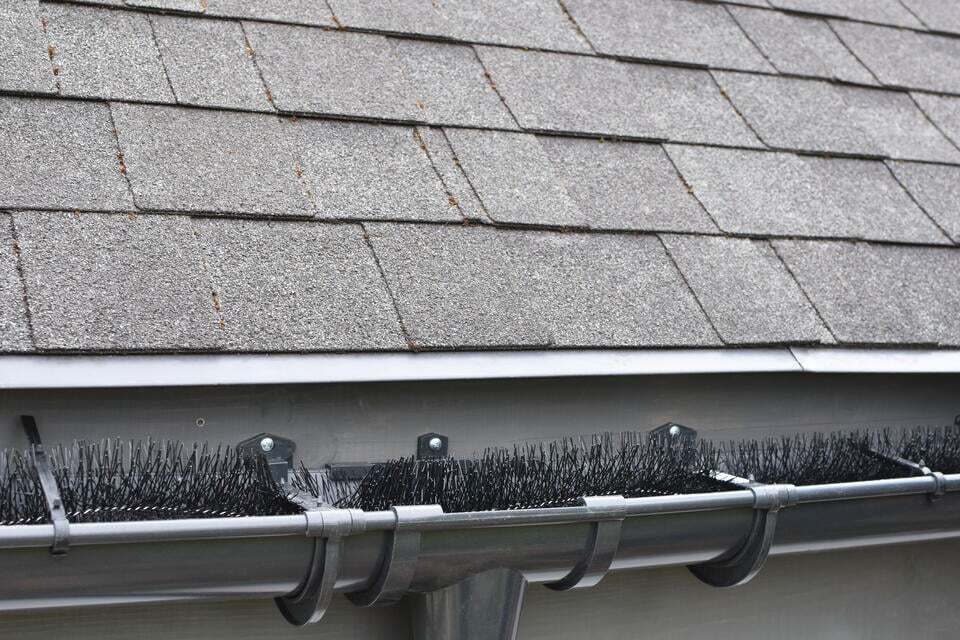 diy gutter guards-wire brush material in gutters
