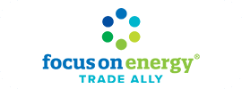 Focus on Energy trade ally logo with blue and green dots