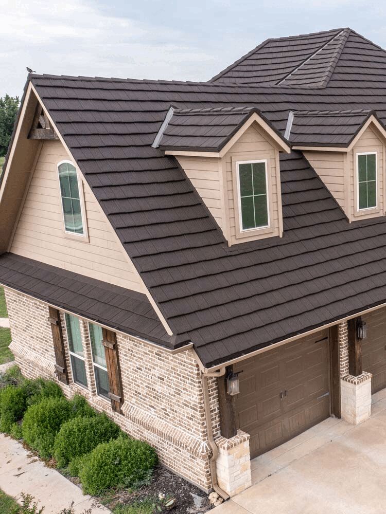 Close-up of stone-coated metal roof texture
