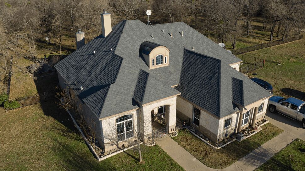 Grey Shingle Roof Aerial | US Metal Roofing Consortium Aerial shot of a grey shingle roof taken for inspection.
