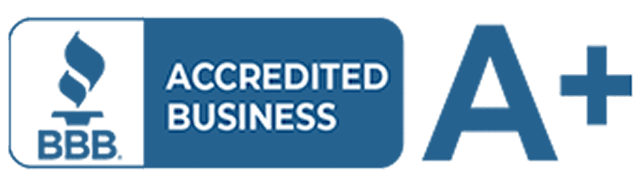 BBB accredited business A+ badge in blue and white