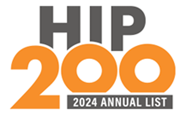 HIP200 2024 annual list badge in orange and gray