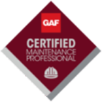GAF Certified Maintenance Professional maroon diamond badge.