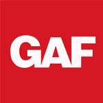 GAF logo in white letters on a red square background.