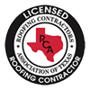Circular licensed roofing contractor seal with red map emblem
