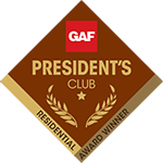 GAF President's Club residential award brown diamond badge with laurel.