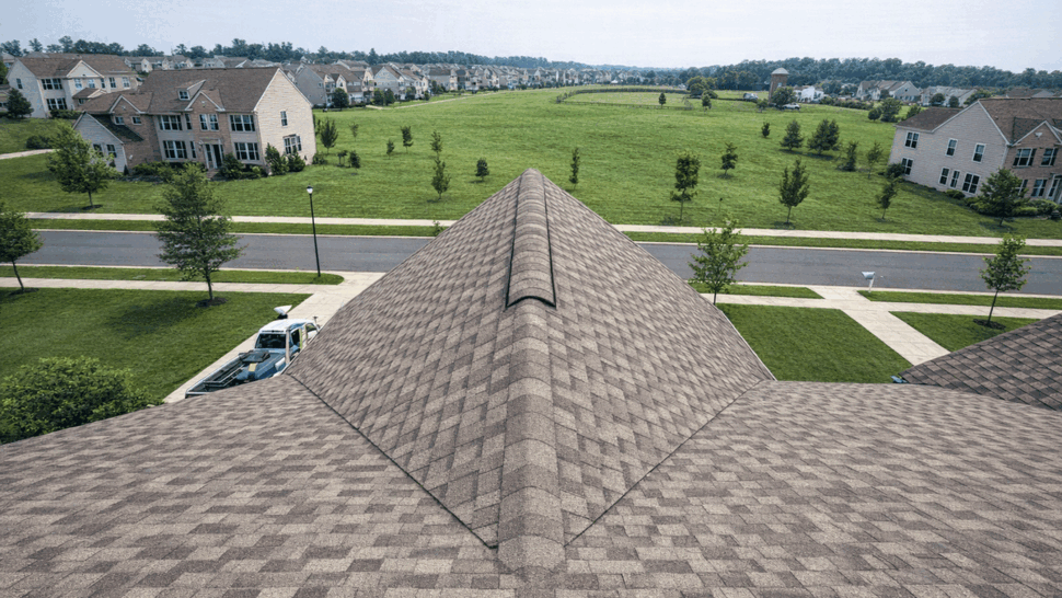Rooftop peak overlooking neighborhood and open green space