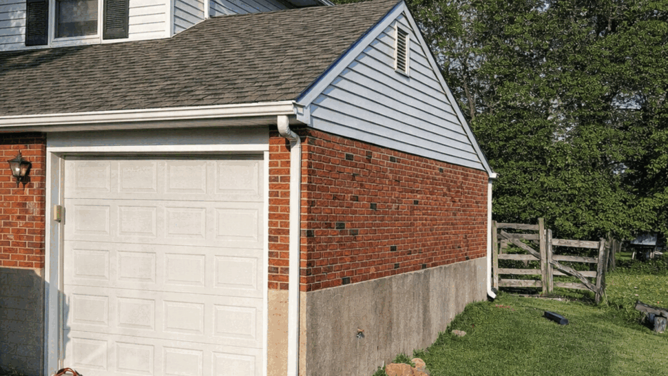 Garage Roof and Gutters | Tycos Roofing And Siding Inc Close view of a garage roof, siding, gutter, and downspout
