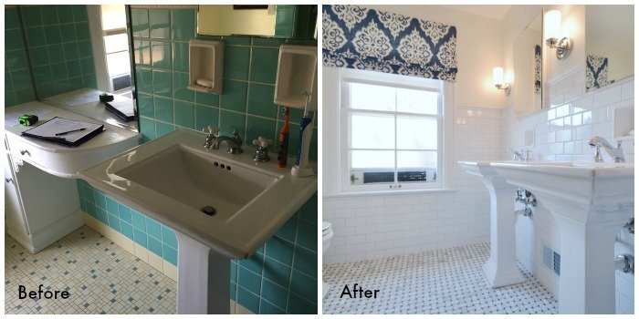 Pedestal Sinks in 1930s bathroom remodel
