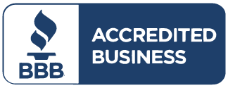 Better Business Bureau accredited business badge in blue and white