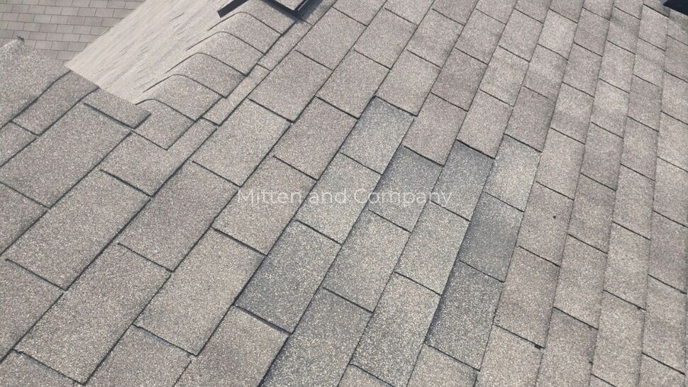 Roof Ridge and Shingle Inspection | Mitten & Company Gray shingle roof viewed near a ridge cap and roof vent