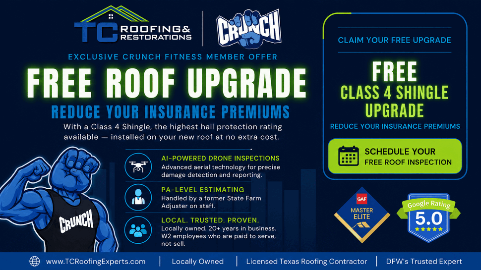 Get impact-resistant Class 4 shingles installed at no additional cost when you replace your roof through insurance.