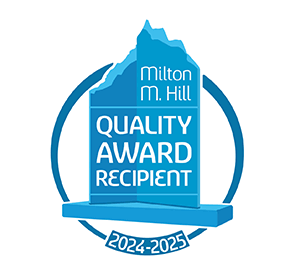 Milton M. Hill quality award recipient badge 2024-2025 in blue