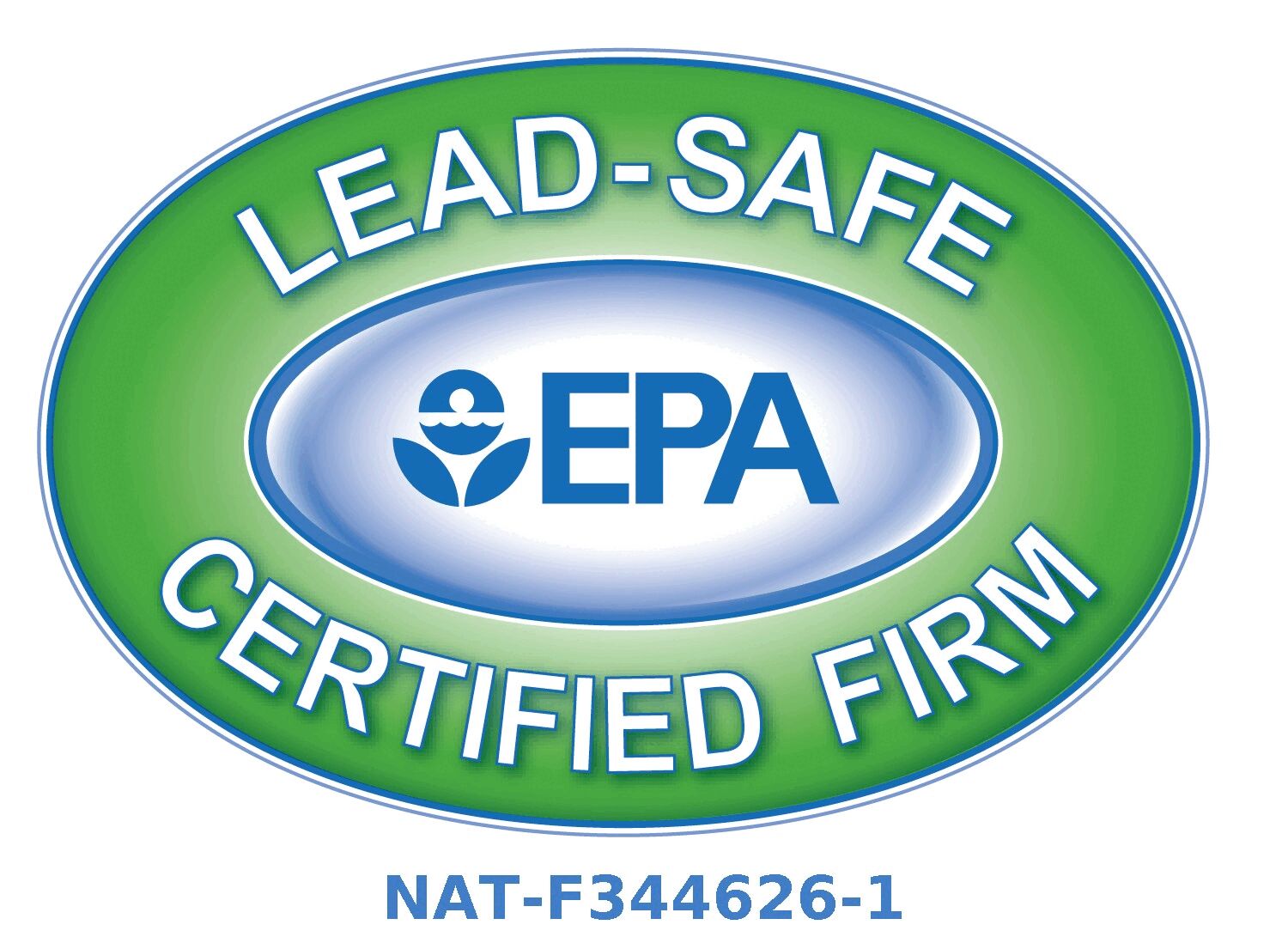 EPA Lead-Safe Certified Firm green oval logo reading NAT-F344626-1